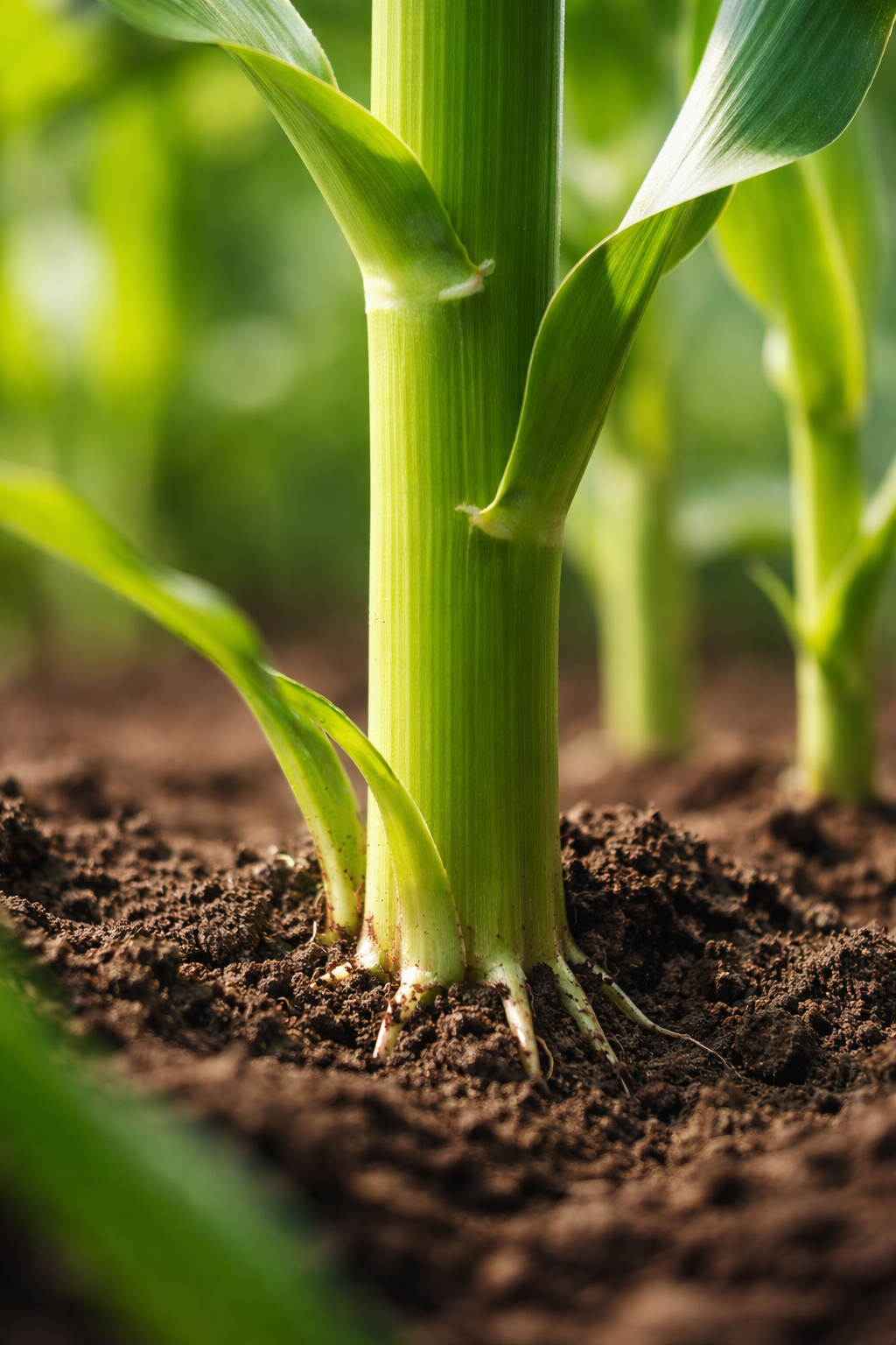 Strong healthy crop stem supporting plant growth and nutrient transport